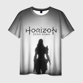 Мужская футболка 3D с принтом Horizon Zero Dawn в Новосибирске, 100% полиэфир | прямой крой, круглый вырез горловины, длина до линии бедер | fog | girl | horizon zero dawn | девушка | силуэт | туман | хоризон зеро давн