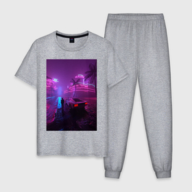 Мужская пижама хлопок с принтом NEON ART 111 , 100% хлопок | брюки и футболка прямого кроя, без карманов, на брюках мягкая резинка на поясе и по низу штанин
 | Тематика изображения на принте: art | neon aesthetic | neon art | vaporwave art | цифровые файлы