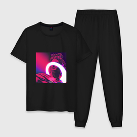 Мужская пижама хлопок с принтом NEON ART 111 0 , 100% хлопок | брюки и футболка прямого кроя, без карманов, на брюках мягкая резинка на поясе и по низу штанин
 | art | neon aesthetic | neon art | vaporwave art | цифровые файлы