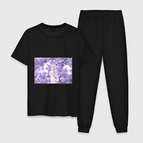Мужская пижама хлопок с принтом Эмилия в Тюмени, 100% хлопок | брюки и футболка прямого кроя, без карманов, на брюках мягкая резинка на поясе и по низу штанин
 | anime | emilia | re zero | ре зеро | эмилия