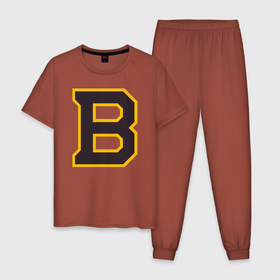 Мужская пижама хлопок с принтом Boston Bruins , 100% хлопок | брюки и футболка прямого кроя, без карманов, на брюках мягкая резинка на поясе и по низу штанин
 | boston | boston bruins | boston nhl | boston strong | nhl