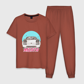 Мужская пижама хлопок с принтом Miata в Санкт-Петербурге, 100% хлопок | брюки и футболка прямого кроя, без карманов, на брюках мягкая резинка на поясе и по низу штанин
 | jdm | ждм | мазда | машина | миата | тюнинг | япония