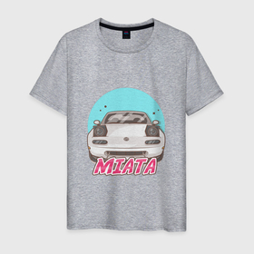 Мужская футболка хлопок с принтом Miata в Тюмени, 100% хлопок | прямой крой, круглый вырез горловины, длина до линии бедер, слегка спущенное плечо. | jdm | ждм | мазда | машина | миата | тюнинг | япония