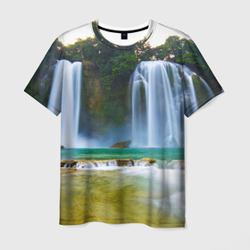 Мужская футболка 3D с принтом водопад в Курске, 100% полиэфир | прямой крой, круглый вырез горловины, длина до линии бедер | водопад | джунгли | лес | природа | река