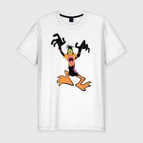Мужская футболка хлопок Slim с принтом Зомби Даффи в Санкт-Петербурге, 92% хлопок, 8% лайкра | приталенный силуэт, круглый вырез ворота, длина до линии бедра, короткий рукав | daffy duck | looney tunes | vdzabma | даффи дак | луни тюнз