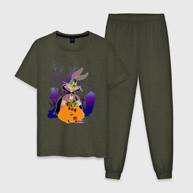 Мужская пижама хлопок с принтом Багз Хэллоуин в Новосибирске, 100% хлопок | брюки и футболка прямого кроя, без карманов, на брюках мягкая резинка на поясе и по низу штанин
 | bugs bunny | looney tunes | vdzabma | багз банни | луни тюнз