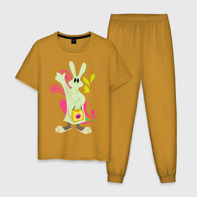 Мужская пижама хлопок с принтом Багз Хэллоуин , 100% хлопок | брюки и футболка прямого кроя, без карманов, на брюках мягкая резинка на поясе и по низу штанин
 | bugs bunny | looney tunes | vdzabma | багз банни | луни тюнз