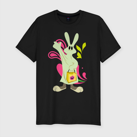 Мужская футболка хлопок Slim с принтом Багз Хэллоуин в Петрозаводске, 92% хлопок, 8% лайкра | приталенный силуэт, круглый вырез ворота, длина до линии бедра, короткий рукав | bugs bunny | looney tunes | vdzabma | багз банни | луни тюнз