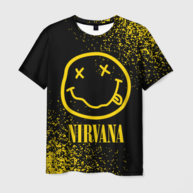 Мужская футболка 3D с принтом NIRVANA   НИРВАНА , 100% полиэфир | прямой крой, круглый вырез горловины, длина до линии бедер | band | cobain | face | kurt | logo | music | nirvana | rock | rocknroll | группа | кобейн | курт | лого | логотип | музыка | музыкальная | нирвана | рожица | рок | рокнролл | символ