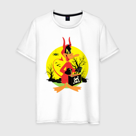 Мужская футболка хлопок с принтом Даффи Хэллоуин в Тюмени, 100% хлопок | прямой крой, круглый вырез горловины, длина до линии бедер, слегка спущенное плечо. | daffy duck | looney tunes | vdzabma | даффи дак | луни тюнз