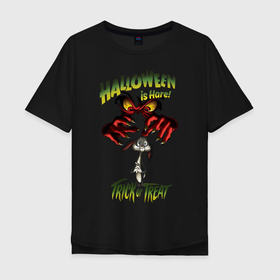 Мужская футболка хлопок Oversize с принтом Halloween Is Hare! в Белгороде, 100% хлопок | свободный крой, круглый ворот, “спинка” длиннее передней части | bugs bunny | gossamer | looney tunes | vdzabma | багз банни | госсамер | луни тюнз