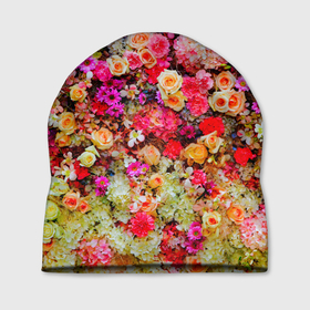 Шапка 3D с принтом Цветы в Новосибирске, 100% полиэстер | универсальный размер, печать по всей поверхности изделия | Тематика изображения на принте: весна | красивые цветы | красота | милые цветы | орхидея | пион | роза | розы | ромашка | сад | сирень | фиалка | цветок | цветочки | цветы