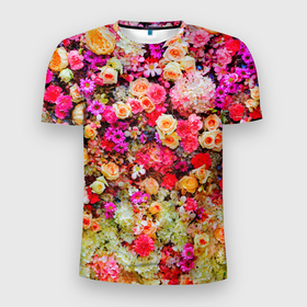 Мужская футболка 3D спортивная с принтом Цветы в Тюмени, 100% полиэстер с улучшенными характеристиками | приталенный силуэт, круглая горловина, широкие плечи, сужается к линии бедра | весна | красивые цветы | красота | милые цветы | орхидея | пион | роза | розы | ромашка | сад | сирень | фиалка | цветок | цветочки | цветы