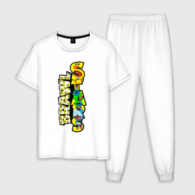 Мужская пижама хлопок с принтом Brawl STARS в Тюмени, 100% хлопок | брюки и футболка прямого кроя, без карманов, на брюках мягкая резинка на поясе и по низу штанин
 | brawl | leon | moba | stars | supercell | игра | коллаж | паттерн