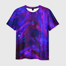 Мужская футболка 3D с принтом Space в Екатеринбурге, 100% полиэфир | прямой крой, круглый вырез горловины, длина до линии бедер | abstraction | glitter | paint | stains | абстракция | блестки | краска | разводы | розовый | синий