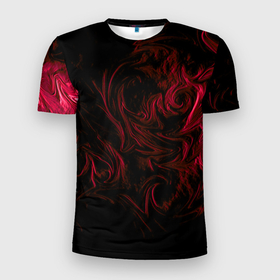Мужская футболка 3D Slim с принтом Fire , 100% полиэстер с улучшенными характеристиками | приталенный силуэт, круглая горловина, широкие плечи, сужается к линии бедра | abstraction | background | patterns | red | shadow | абстракция | красный | тень | узоры | фон