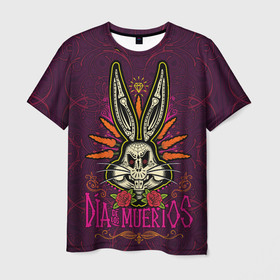 Мужская футболка 3D с принтом Dia De Los Muertos в Санкт-Петербурге, 100% полиэфир | прямой крой, круглый вырез горловины, длина до линии бедер | bugs bunny | looney tunes | vdzabma | багз банни | луни тюнз