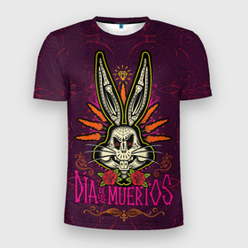 Мужская футболка 3D спортивная с принтом Dia De Los Muertos в Курске, 100% полиэстер с улучшенными характеристиками | приталенный силуэт, круглая горловина, широкие плечи, сужается к линии бедра | Тематика изображения на принте: bugs bunny | looney tunes | vdzabma | багз банни | луни тюнз
