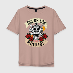 Мужская футболка хлопок Oversize с принтом Dia De Los Muertos в Санкт-Петербурге, 100% хлопок | свободный крой, круглый ворот, “спинка” длиннее передней части | daffy duck | looney tunes | vdzabma | даффи дак | луни тюнз