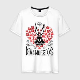 Мужская футболка хлопок с принтом Dia De Los Muertos в Тюмени, 100% хлопок | прямой крой, круглый вырез горловины, длина до линии бедер, слегка спущенное плечо. | Тематика изображения на принте: bugs bunny | looney tunes | vdzabma | багз банни | луни тюнз