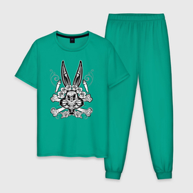 Мужская пижама хлопок с принтом Bugs Bunny в Курске, 100% хлопок | брюки и футболка прямого кроя, без карманов, на брюках мягкая резинка на поясе и по низу штанин
 | Тематика изображения на принте: bugs bunny | looney tunes | vdzabma | багз банни | луни тюнз