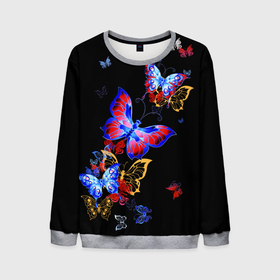 Мужской свитшот 3D с принтом Поцелуй бабочек в Екатеринбурге, 100% полиэстер с мягким внутренним слоем | круглый вырез горловины, мягкая резинка на манжетах и поясе, свободная посадка по фигуре | angel | butterfly | fairy | neon | night | wings | ангел | бабочка | бабочки | девушке | животные | красочные | крылья | летающие | магия | махаон | мотыльки | насекомые | неоновые | ночные | ночь | подарок | природа