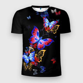 Мужская футболка 3D спортивная с принтом Поцелуй бабочек в Екатеринбурге, 100% полиэстер с улучшенными характеристиками | приталенный силуэт, круглая горловина, широкие плечи, сужается к линии бедра | Тематика изображения на принте: angel | butterfly | fairy | neon | night | wings | ангел | бабочка | бабочки | девушке | животные | красочные | крылья | летающие | магия | махаон | мотыльки | насекомые | неоновые | ночные | ночь | подарок | природа