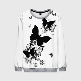 Мужской свитшот 3D с принтом Черные бабочки на белом в Курске, 100% полиэстер с мягким внутренним слоем | круглый вырез горловины, мягкая резинка на манжетах и поясе, свободная посадка по фигуре | angel | black and white | butterfly | fairy | fashion girl | wings | ангел | бабочка | девушке | животные | крылья | летающие | магия | махаон | мотылек | мотыльки | насекомые | нежные | подарок | природа | сказочные | татуировки