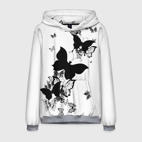 Мужская толстовка 3D с принтом Черные бабочки на белом в Новосибирске, 100% полиэстер | двухслойный капюшон со шнурком для регулировки, мягкие манжеты на рукавах и по низу толстовки, спереди карман-кенгуру с мягким внутренним слоем. | angel | black and white | butterfly | fairy | fashion girl | wings | ангел | бабочка | девушке | животные | крылья | летающие | магия | махаон | мотылек | мотыльки | насекомые | нежные | подарок | природа | сказочные | татуировки