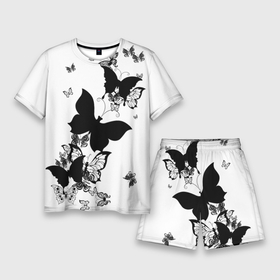 Мужской костюм с шортами 3D с принтом Черные бабочки на белом в Екатеринбурге,  |  | angel | black and white | butterfly | fairy | fashion girl | wings | ангел | бабочка | девушке | животные | крылья | летающие | магия | махаон | мотылек | мотыльки | насекомые | нежные | подарок | природа | сказочные | татуировки