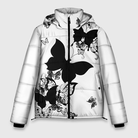 Мужская зимняя куртка 3D с принтом Черные бабочки на белом в Белгороде, верх — 100% полиэстер; подкладка — 100% полиэстер; утеплитель — 100% полиэстер | длина ниже бедра, свободный силуэт Оверсайз. Есть воротник-стойка, отстегивающийся капюшон и ветрозащитная планка. 

Боковые карманы с листочкой на кнопках и внутренний карман на молнии. | Тематика изображения на принте: angel | black and white | butterfly | fairy | fashion girl | wings | ангел | бабочка | девушке | животные | крылья | летающие | магия | махаон | мотылек | мотыльки | насекомые | нежные | подарок | природа | сказочные | татуировки