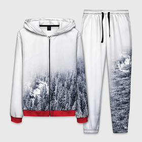 Мужской костюм 3D с принтом зимний лес в Екатеринбурге, 100% полиэстер | Манжеты и пояс оформлены тканевой резинкой, двухслойный капюшон со шнурком для регулировки, карманы спереди | зима | зимний лес | лес | снег | сосны