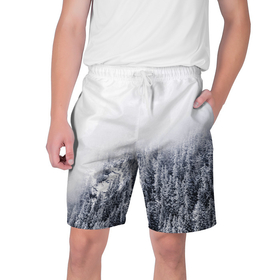 Мужские шорты 3D с принтом зимний лес ,  полиэстер 100% | прямой крой, два кармана без застежек по бокам. Мягкая трикотажная резинка на поясе, внутри которой широкие завязки. Длина чуть выше колен | зима | зимний лес | лес | снег | сосны