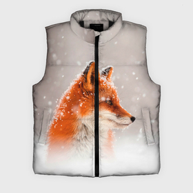 Мужской жилет утепленный 3D с принтом Лиса и снег ,  |  | fox | foxy | животные | звери | зима | зимняя | лиса | лисичка | лисы | природа | снег | снежная