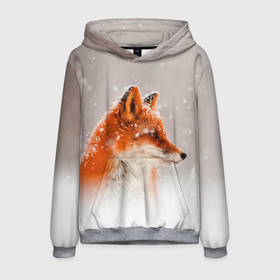 Мужская толстовка 3D с принтом Лиса и снег в Белгороде, 100% полиэстер | двухслойный капюшон со шнурком для регулировки, мягкие манжеты на рукавах и по низу толстовки, спереди карман-кенгуру с мягким внутренним слоем. | fox | foxy | животные | звери | зима | зимняя | лиса | лисичка | лисы | природа | снег | снежная