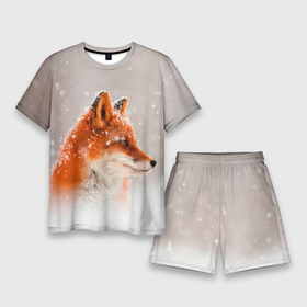 Мужской костюм с шортами 3D с принтом Лиса и снег в Курске,  |  | Тематика изображения на принте: fox | foxy | животные | звери | зима | зимняя | лиса | лисичка | лисы | природа | снег | снежная