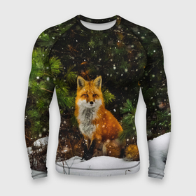 Мужской рашгард 3D с принтом Лиса и снег ,  |  | fox | foxy | животные | звери | зима | зимняя | лиса | лисичка | лисы | природа | снег | снежная