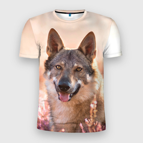 Мужская футболка 3D Slim с принтом Красивый Волк в Тюмени, 100% полиэстер с улучшенными характеристиками | приталенный силуэт, круглая горловина, широкие плечи, сужается к линии бедра | wolf | wolfs | волк | волки | волчара | животные | звири | лес | природа