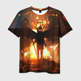 Мужская футболка 3D с принтом Темный ангел ада  в Петрозаводске, 100% полиэфир | прямой крой, круглый вырез горловины, длина до линии бедер | ад | внутренне зло | демон | демоненок | крылья | миф | нимб | посох | преисподняя | силэут | страшные сказки | темный ангел | фольклор