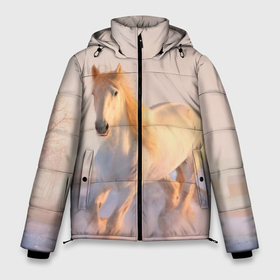 Мужская зимняя куртка 3D с принтом Белая лошадь в Екатеринбурге, верх — 100% полиэстер; подкладка — 100% полиэстер; утеплитель — 100% полиэстер | длина ниже бедра, свободный силуэт Оверсайз. Есть воротник-стойка, отстегивающийся капюшон и ветрозащитная планка. 

Боковые карманы с листочкой на кнопках и внутренний карман на молнии. | Тематика изображения на принте: животные | звери | зима | кони | конь | коняшка | лошади | лошадка | лошадь | пони | природа | снег