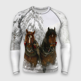Мужской рашгард 3D с принтом Лошади и снег в Петрозаводске,  |  | Тематика изображения на принте: животные | звери | зима | кони | конь | коняшка | лошади | лошадка | лошадь | пони | природа | снег