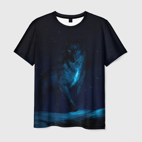 Мужская футболка 3D с принтом Зимний волк в Петрозаводске, 100% полиэфир | прямой крой, круглый вырез горловины, длина до линии бедер | wolf | wolfs | волк | волки | волчара | животные | звери | зима | лес | природа | снег