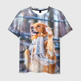 Мужская футболка 3D с принтом Золотистый Ретривер в Белгороде, 100% полиэфир | прямой крой, круглый вырез горловины, длина до линии бедер | dog | животные | золотистый | золотой | пес | природа | ретривер | собака | собаки | собакчка | собачки