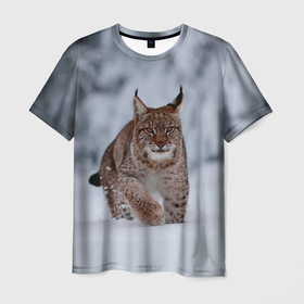 Мужская футболка 3D с принтом Рысь в Кировске, 100% полиэфир | прямой крой, круглый вырез горловины, длина до линии бедер | cat | животные | звири | кис | киска | кот | котейка | котик | коты | котяра | кошка | кошки | природа | рысь
