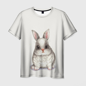 Мужская футболка 3D с принтом зайка в Кировске, 100% полиэфир | прямой крой, круглый вырез горловины, длина до линии бедер | животные | зайка | заяц | звери | зевающий кот | кися | кот | котенок | котики | коты | кричащий кот | кролик | минимализм | питомцы | прикольные картинки