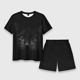 Мужской костюм с шортами 3D с принтом черный кот ,  |  | животные | зайка | заяц | звери | зевающий кот | кися | кот | котенок | котики | коты | кричащий кот | кролик | минимализм | питомцы | прикольные картинки