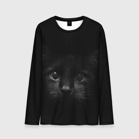Мужской лонгслив 3D с принтом черный кот в Екатеринбурге, 100% полиэстер | длинные рукава, круглый вырез горловины, полуприлегающий силуэт | Тематика изображения на принте: животные | зайка | заяц | звери | зевающий кот | кися | кот | котенок | котики | коты | кричащий кот | кролик | минимализм | питомцы | прикольные картинки