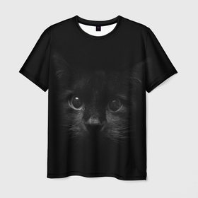 Мужская футболка 3D с принтом черный кот в Кировске, 100% полиэфир | прямой крой, круглый вырез горловины, длина до линии бедер | животные | зайка | заяц | звери | зевающий кот | кися | кот | котенок | котики | коты | кричащий кот | кролик | минимализм | питомцы | прикольные картинки