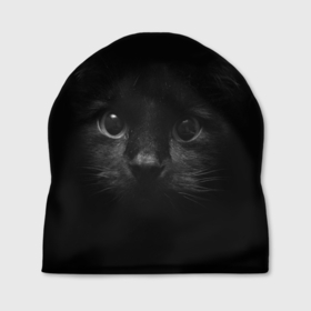 Шапка 3D с принтом черный кот в Белгороде, 100% полиэстер | универсальный размер, печать по всей поверхности изделия | животные | зайка | заяц | звери | зевающий кот | кися | кот | котенок | котики | коты | кричащий кот | кролик | минимализм | питомцы | прикольные картинки