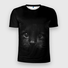 Мужская футболка 3D Slim с принтом черный кот , 100% полиэстер с улучшенными характеристиками | приталенный силуэт, круглая горловина, широкие плечи, сужается к линии бедра | животные | зайка | заяц | звери | зевающий кот | кися | кот | котенок | котики | коты | кричащий кот | кролик | минимализм | питомцы | прикольные картинки